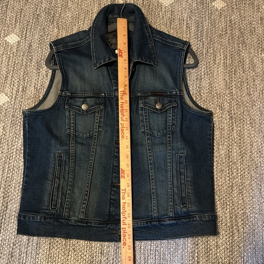 Harley-Davidson Blue Denim Jean Vest with White and Orange Logo - Picture 8 of 8